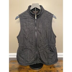 Women's Bit & Bridle Black Fleece Lined Full Zip Vest Pockets Medium